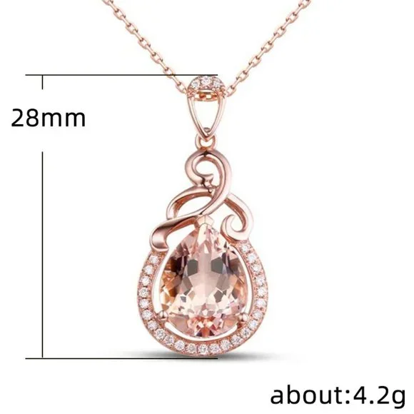 Dainty Water Drop Hollow Pear Elegant Rose Gold Necklace for Women, EVGG1092 - Picture 7 of 8